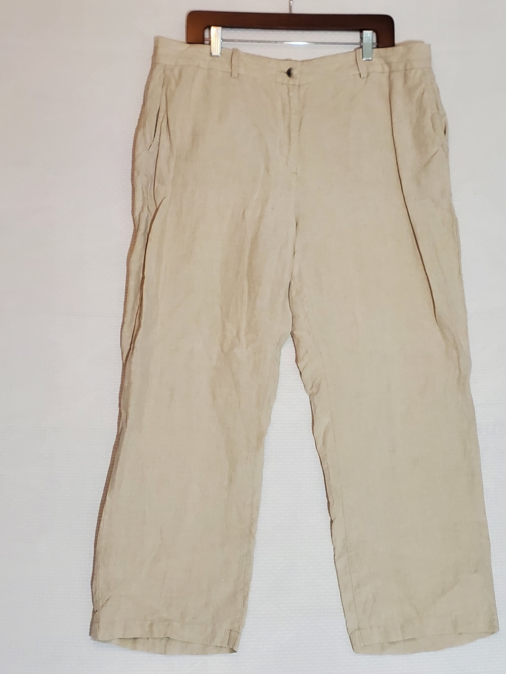 L.L. Bean Wide-Leg Linen Pants in Beige  Neutral Classic Fit 18P Office Casual